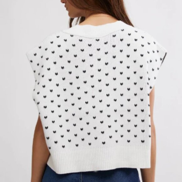 new Free People Easy Street Patterned Vest in Black/Ivory - Picture 5 of 6